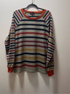 Luukse Y2K Preppy Indie Comfy Pull-on Long Sleeve Shirt, Sz 2X, Multi Stripes